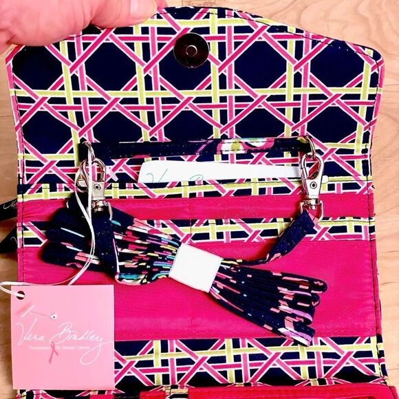 NWT Gorgeous Vera Bradley Floral Navy Blue Crossbody Bag / Wallet with Ribbons - Picture 6 of 12